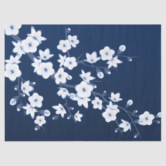 Cherry Blossom Blue White Tissuepapier (Voorkant)