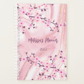 Cherry Blossom Blush Ink Marble Add Name and Year Planner (Voorkant)