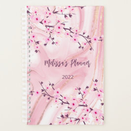 Cherry Blossom Blush Ink Marble Add Name and Year Planner