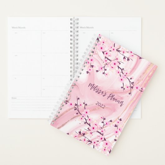 Cherry Blossom Blush Ink Marble Add Name and Year Planner (Display)