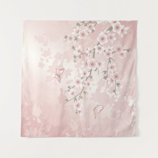 Cherry Blossom Blush Pink Floral Wandkleed (Voorkant (horizontaal))