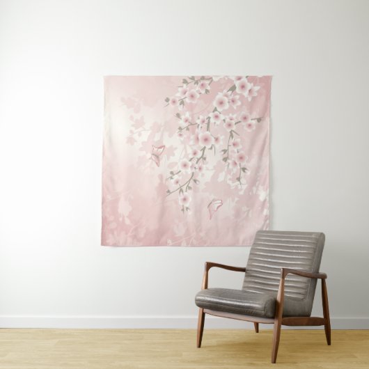 Cherry Blossom Blush Pink Floral  Wandkleed (In Situ (horizontaal))