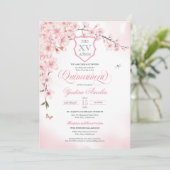 Cherry Blossom Blush Pink Quinceañera Uitnodiging (Staand voorkant)
