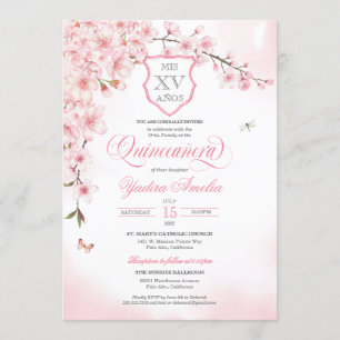 Cherry Blossom Blush Pink Quinceañera Uitnodiging