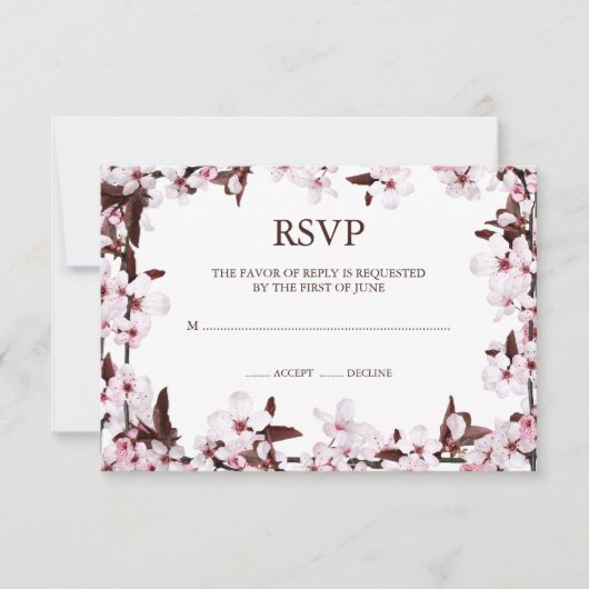 Cherry Blossom Border RSVP Response Cards (Voorkant)