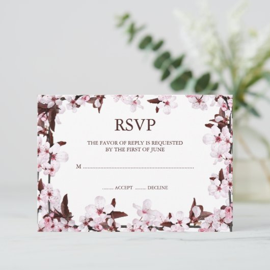 Cherry Blossom Border RSVP Response Cards (Staand voorkant)