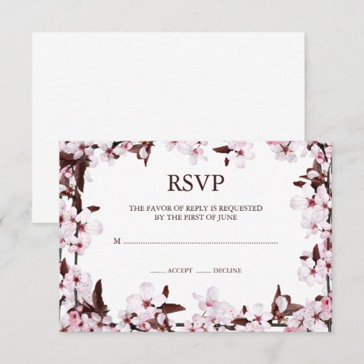 Cherry Blossom Border RSVP Response Cards (Voorkant / Achterkant)