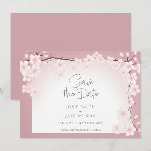Cherry Blossom Border Save the Date (Voorkant / Achterkant)