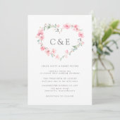 Cherry Blossom Botanical Heart Monogram Weddenscha Kaart (Staand voorkant)