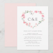 Cherry Blossom Botanical Heart Monogram Weddenscha Kaart (Voorkant / Achterkant)