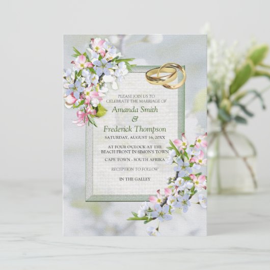 Cherry Blossom Bouquet Theme Wedding Kaart (Staand voorkant)