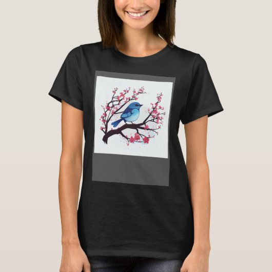 Cherry Blossom Branch and Eastern Blue Bird for sp T-shirt (Voorkant)