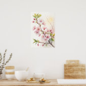 Cherry Blossom Branch Golden Light Poster (Keuken)