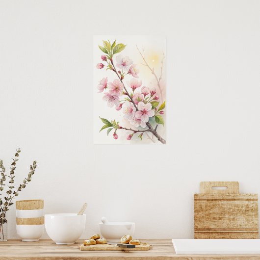Cherry Blossom Branch Golden Light Poster (Keuken)