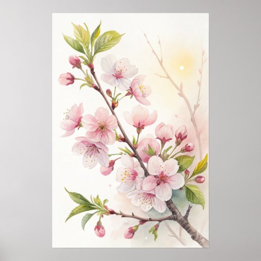 Cherry Blossom Branch Golden Light Poster (Voorkant)