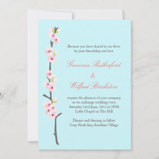 Cherry Blossom Branch Invitation (blauw) Kaart