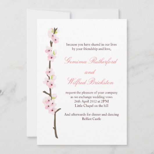 Cherry Blossom Branch Invitation (White) Kaart (Voorkant)