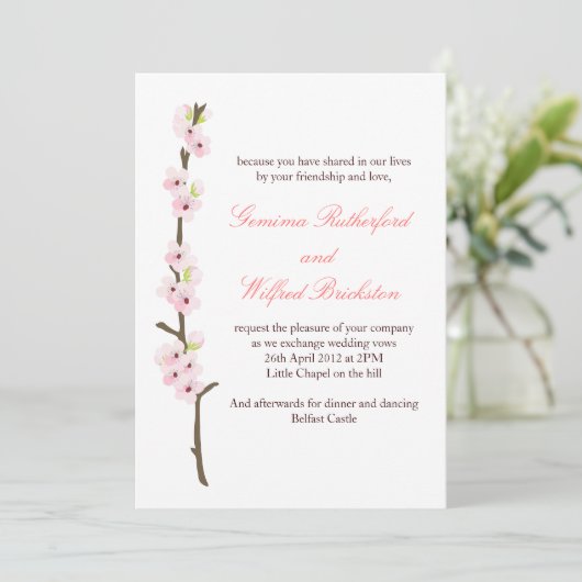 Cherry Blossom Branch Invitation (White) Kaart (Staand voorkant)