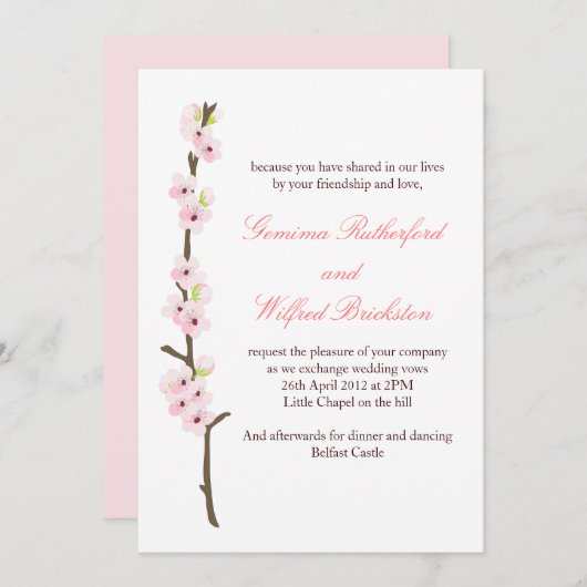 Cherry Blossom Branch Invitation (White) Kaart (Voorkant / Achterkant)