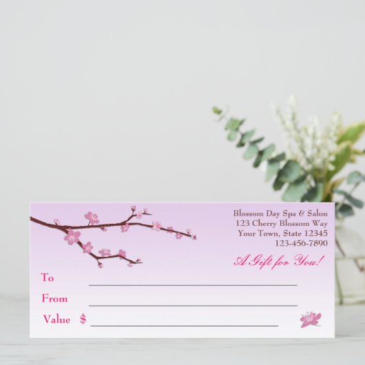 Cherry Blossom Branch, Lila Cadeaucertificaat (Staand voorkant)