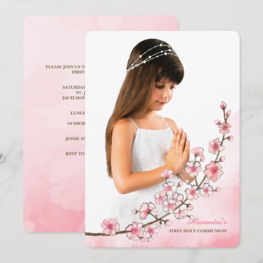 Cherry Blossom Branch Photo Invitation Kaart (Voorkant / Achterkant)