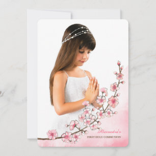 Cherry Blossom Branch Photo Invitation Kaart