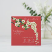 Cherry Blossom Branch Red Save the Date Kaart (Staand voorkant)