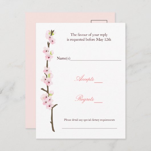 Cherry Blossom Branch RSVP (wit) (Voorkant / Achterkant)