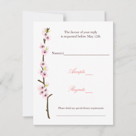 Cherry Blossom Branch RSVP (wit) Kaartje (Voorkant)