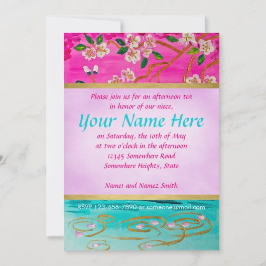 Cherry Blossom Branch Sakura Water Ripple Painting Kaart (Achterkant)