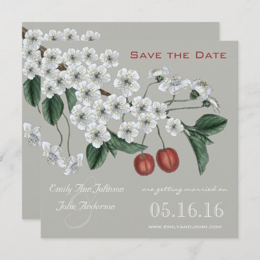 Cherry Blossom Branch Save the Date Kaart (Voorkant / Achterkant)