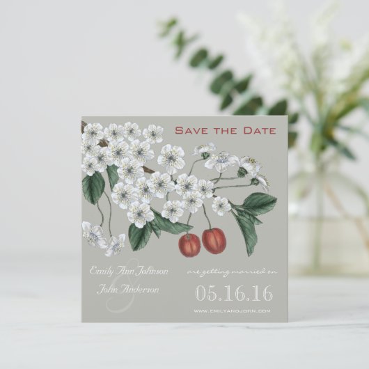Cherry Blossom Branch Save the Date Kaart (Staand voorkant)