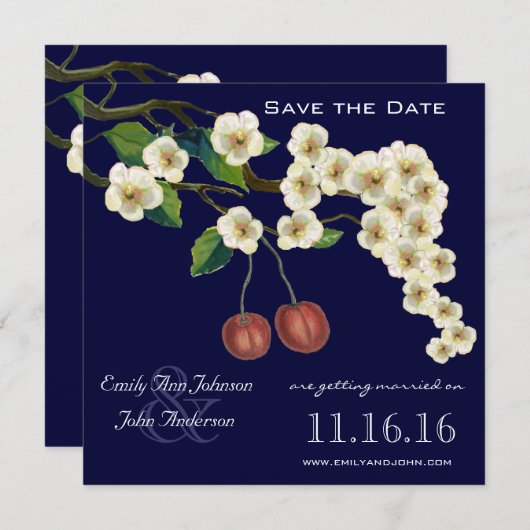 Cherry Blossom Branch Save the Date Kaart (Voorkant / Achterkant)