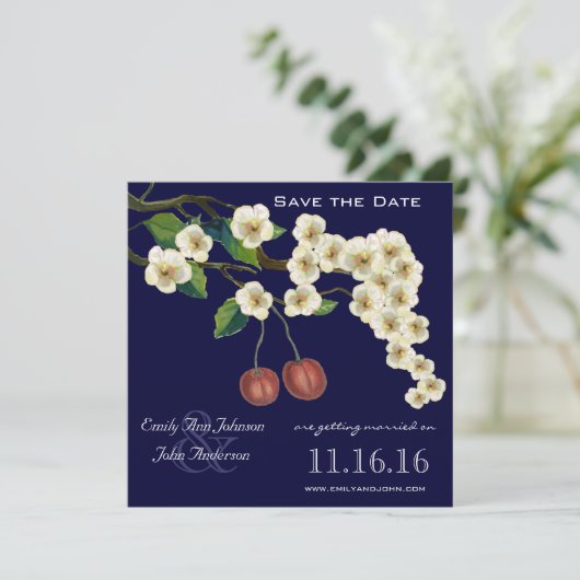 Cherry Blossom Branch Save the Date Kaart (Staand voorkant)