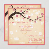 Cherry Blossom Branch Save the Date Kaart (Voorkant / Achterkant)