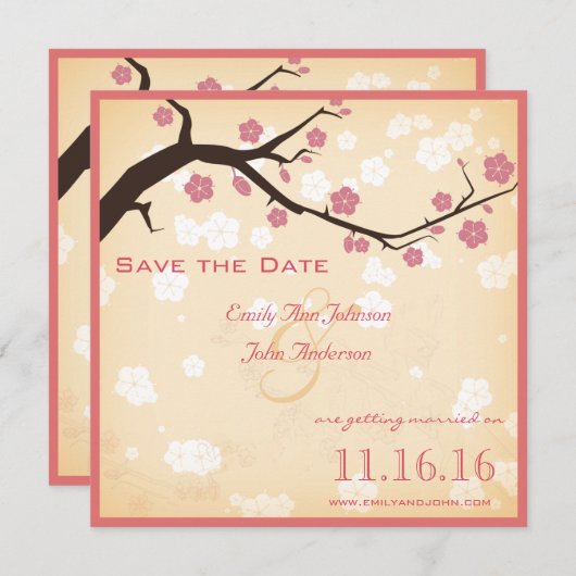 Cherry Blossom Branch Save the Date Kaart (Voorkant / Achterkant)