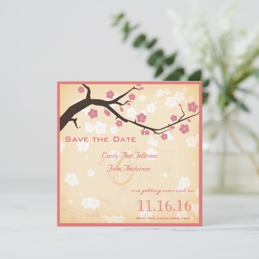 Cherry Blossom Branch Save the Date Kaart (Staand voorkant)