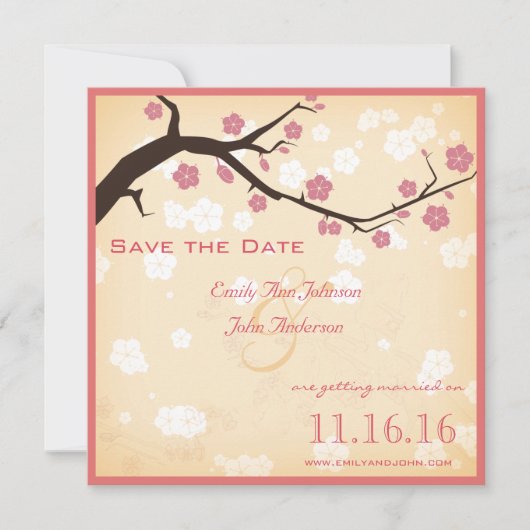 Cherry Blossom Branch Save the Date Kaart (Voorkant)