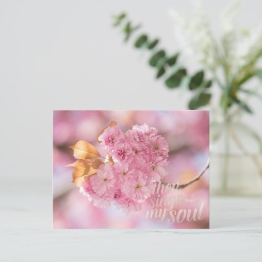 Cherry Blossom Branch Spring Text Briefkaart (Staand voorkant)