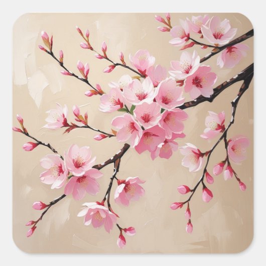 Cherry Blossom Branches Art – Elegante roze Sakura Vierkante Sticker (Voorkant)