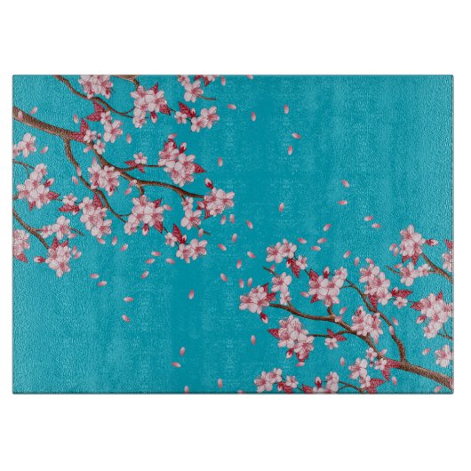 Cherry Blossom Branches Custom Glass Cutting Board Snijplank (Voorkant)