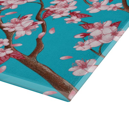 Cherry Blossom Branches Custom Glass Cutting Board Snijplank (Hoek)