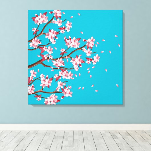 Cherry Blossom Branches Custom Wrapped Canvas (Insitu (Houten vloer))