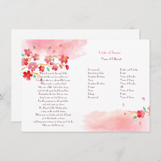 Cherry Blossom Branches Memorial Service Programme Kaart (Voorkant / Achterkant)