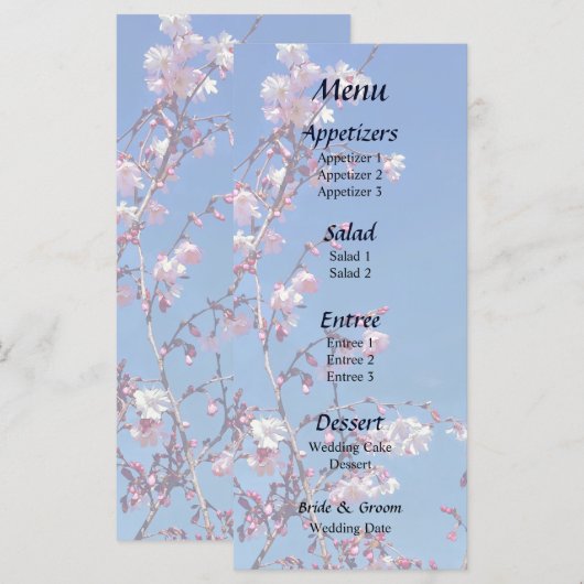 Cherry Blossom Branches Wedding Menu (Voorkant / Achterkant)