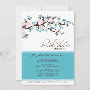 Cherry Blossom Bridal Shower Invitation (aqua) Kaart