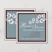 Cherry Blossom Bridal Shower Invitation Blue Brown Kaart (Voorkant / Achterkant)