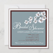 Cherry Blossom Bridal Shower Invitation Blue Brown Kaart (Voorkant)