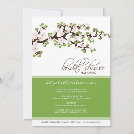 Cherry Blossom Bridal Shower Invitation (groen) Kaart (Voorkant)
