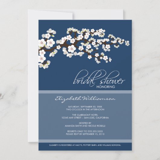 Cherry Blossom Bridal Shower Invitation (marine) Kaart (Voorkant)